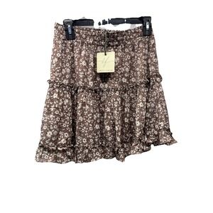 Dress Forum Women's Brown Floral Lined Small Mini Dress Skirt‎